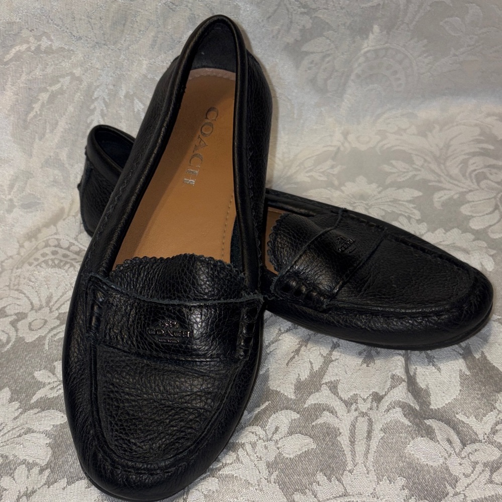 Coach Black Pebbled Leather Penny Loafers